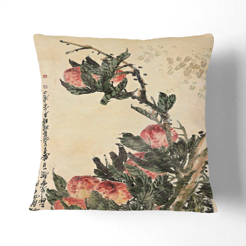 Peaches by Wu Changshuo Cushion with Filling, 55cm H x 55cm W x 20cm D