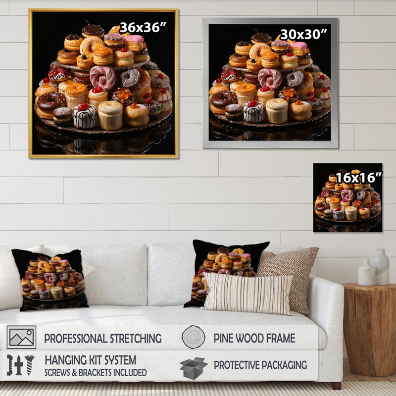 Sweet Pastries V - Desert Wall Art Living Room, H 36 po x l 36 po x P 1,5 po, Cadre doré à une seule photo