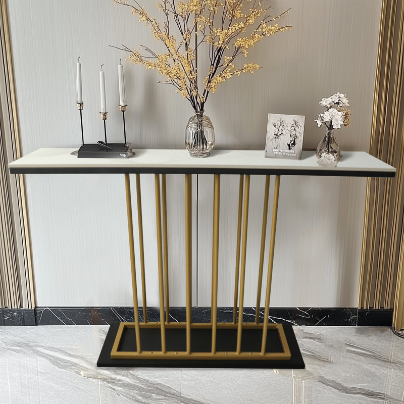 Aketza 30cm Stone Top Console Table, White