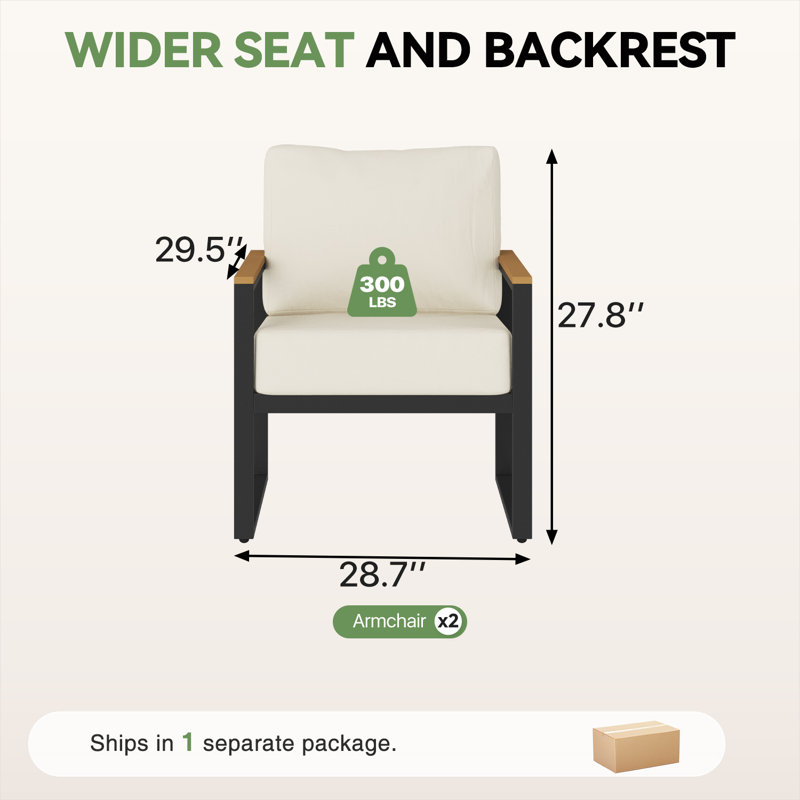 Ensemble de canapés d'extérieur 2 pièces avec assise profonde et structure en acier robuste, Beige