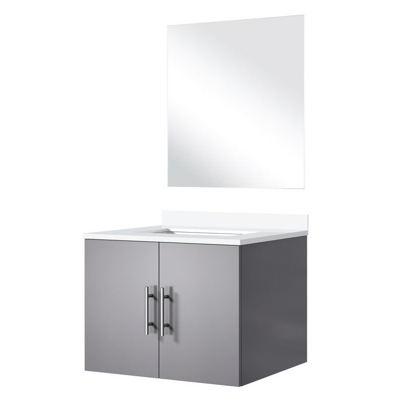 24 po L Comptoir de salle de bain gris foncé - comptoir en quartz, 18 miroirs, fermeture en douceur, espace de rangement spacieux, salle de bain en tache avec comptoir blanc et miroir X 22 P, acide