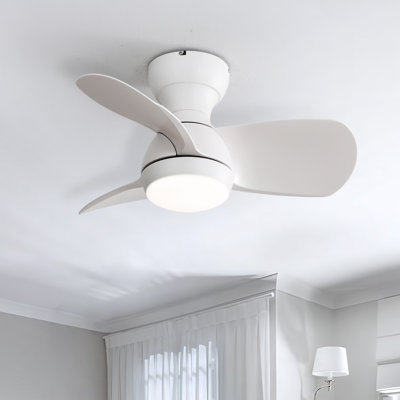 23" 3-blade Modern Flush Mount Ceiling Fan With Remote Control And Light Kit Included