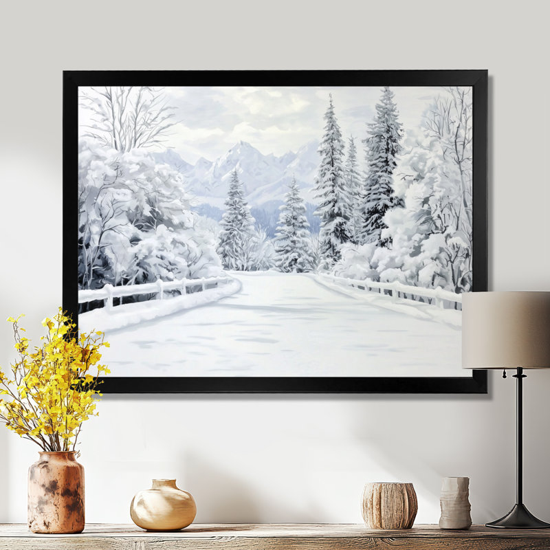 Road to the Park In Winter II - Winter Landscape, art mural, H 30 po x l 40 po, Noir