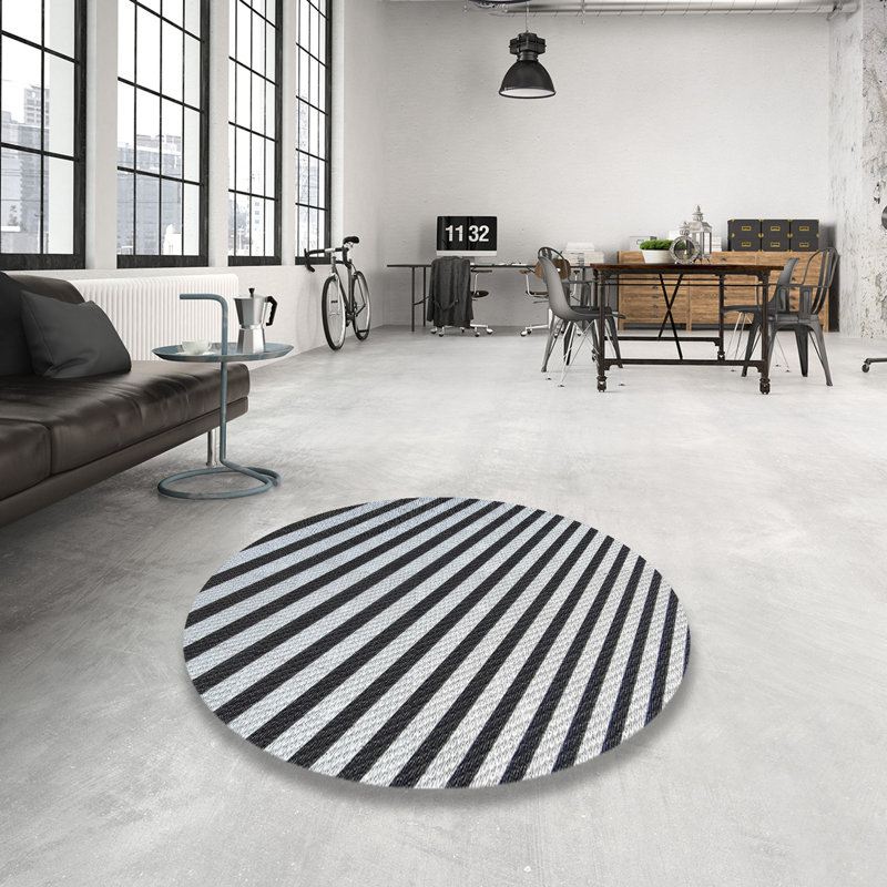 Tapis noir/beige à motifs, Rond 5 pi