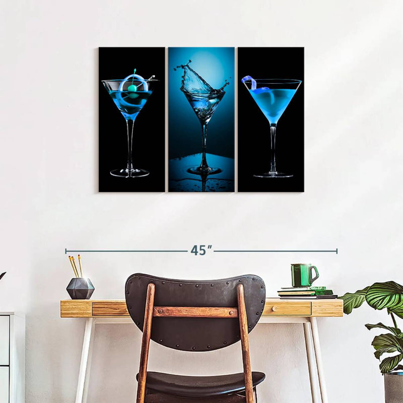 Ensemble de 3 boissons bleues sur toile, H 24 po x l 38 po x P 1,25 po