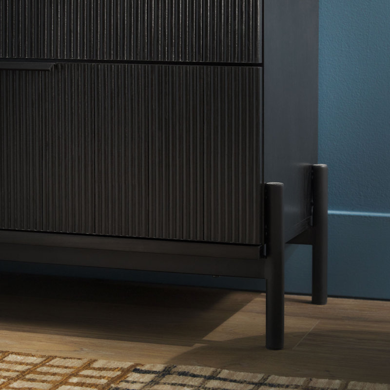 Luka Reeded 6-Drawer Double Dresser, Black
