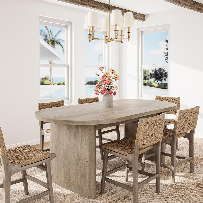 Oval Farmhouse Dining Table for 6-8 People, 63" Long Kitchen Table with Thick Wooden Base for Dining Room, Living Room, Office