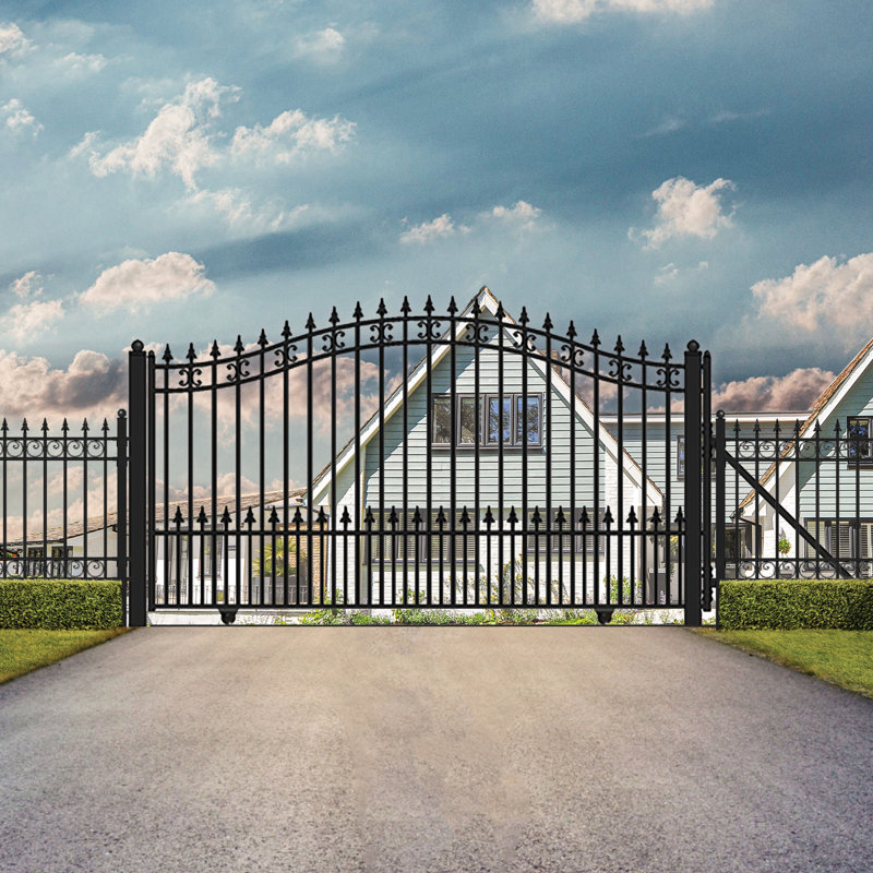 St. Louis Style Black Steel 14' Sliding Driveway Gate with Opener