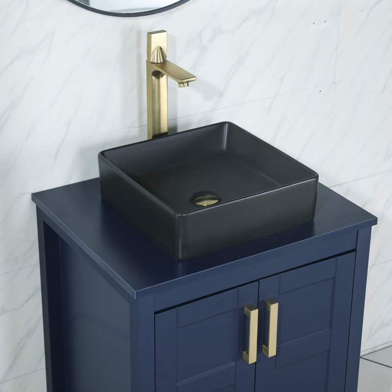 Meuble-lavabo vasque moderne 24 po 24 po, Rectangulaire, Noir, Bleu