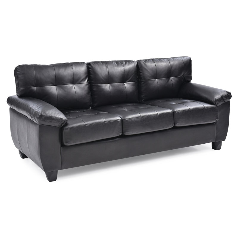 Baese 78" Pillow Top Arm Sofa, Black Faux Leather