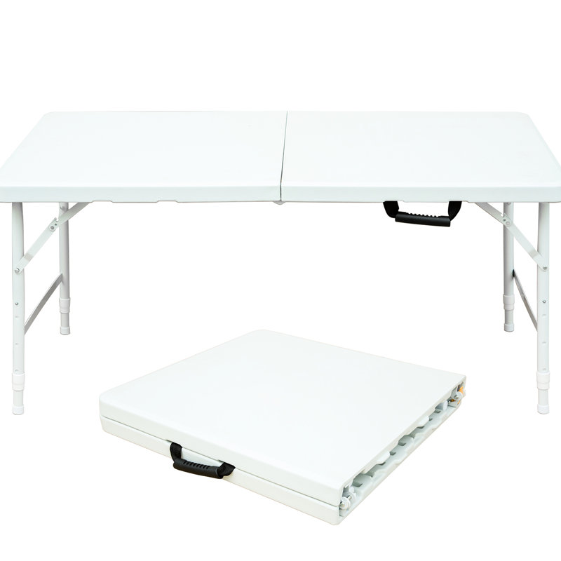 Table pliante portative de 4 pi pour le camping, blanc, intérieur et extérieur, capacité de poids maximale de 135 kg, pliable avec ustensile de maintien fixe, plateau de table lisse et imperméable, stable