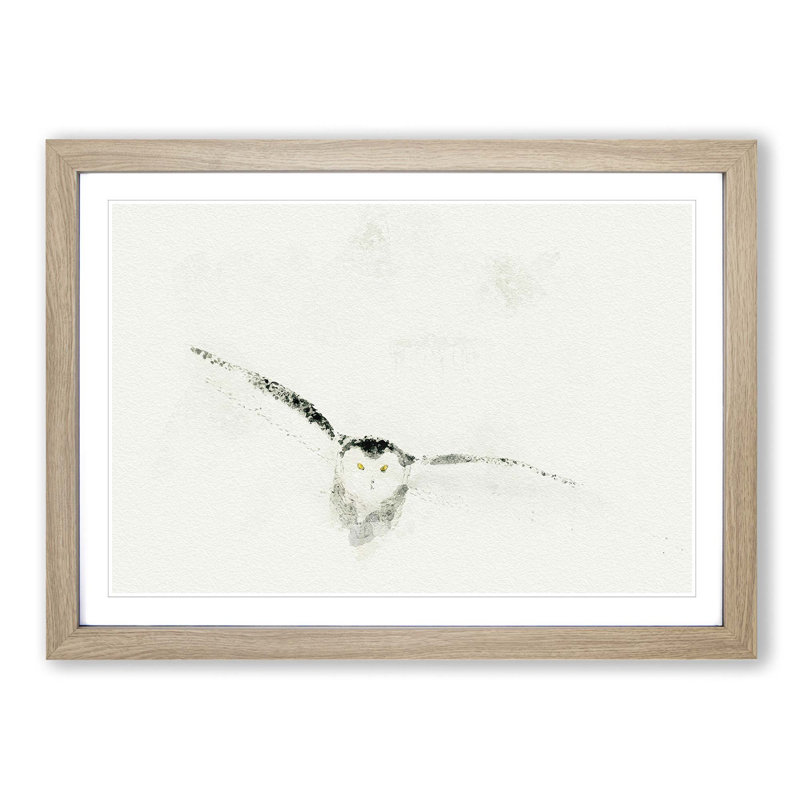 Snowy Owl in Abstract - Picture Frame Graphic Art Print, 27cm H x 36cm W x 2cm D, Oak Framed