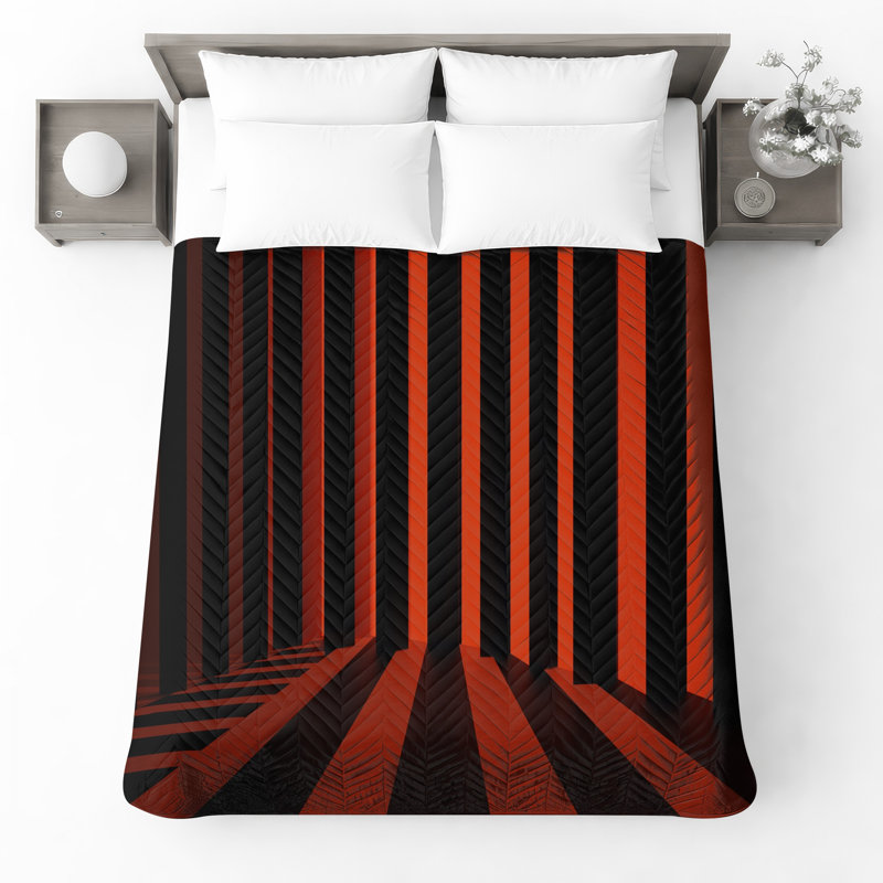 Red Black Vertical Stripes Bedding Striped Bedspread Abstract, Full / Double