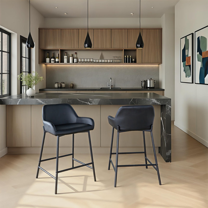 Tabouret de comptoir à hauteur fixe 24 po Arline - ensemble de 2, Noir, Tabouret de comptoir (siège d'une hauteur de 24,5