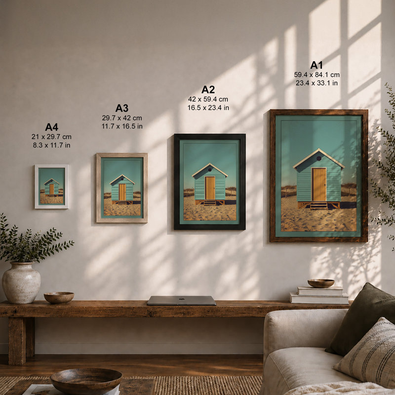Solitary Beach Hut Coastal - Framed Print, Unframed, A3 - 42.0 x 29.7 cm