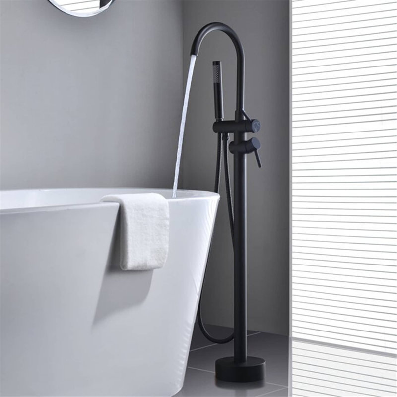2 Handle Floor Clawfoot Tub Faucet with Diverter, Matte Black