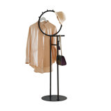 Cheska Suit Valet Stand with Circular Frame - Tie Jacket Clothes Hooks, Freestanding Clothing Organizer
