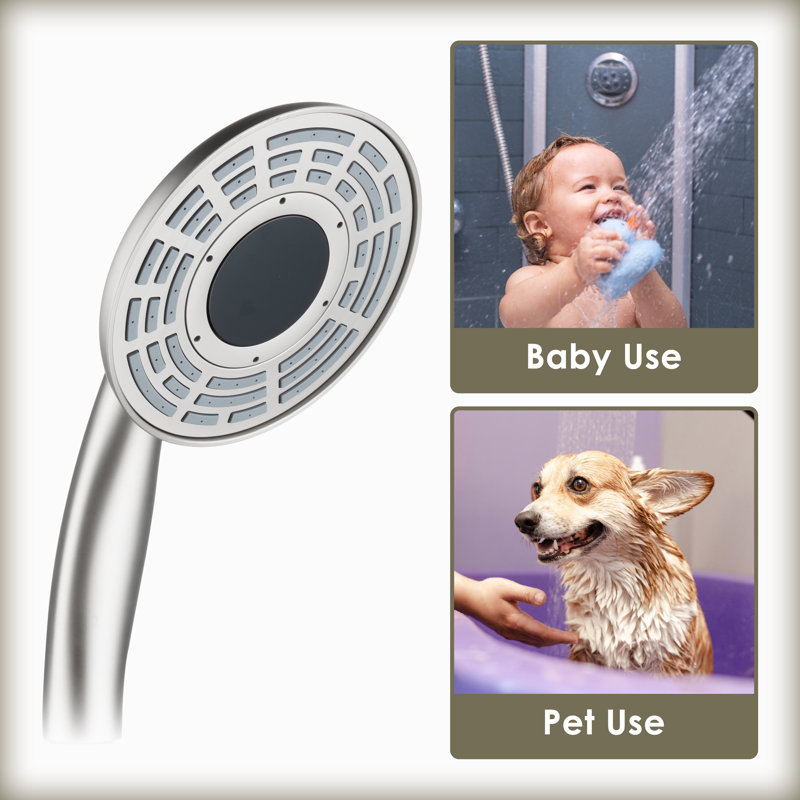 Digital Display Handheld Shower With Anti-Fingerprint Surface And Standard U.S. NPT 1/2 Thread, Brushed Nickel