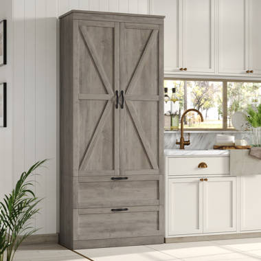 Gracie Oaks Sneyd 72H Wood Farmhouse Kitchen Pantry Cabinet with