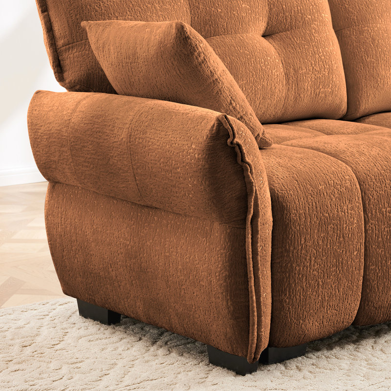 Canapé en chenille 2 places avec repose-pieds, H 35,4 po x l 78,7 po x P 33,4 po, Orange, 2