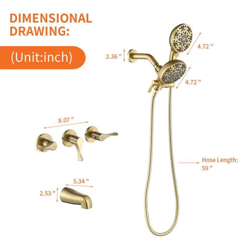 Volume Control Complete Shower System with Rough in-Valve, Brushed Gold