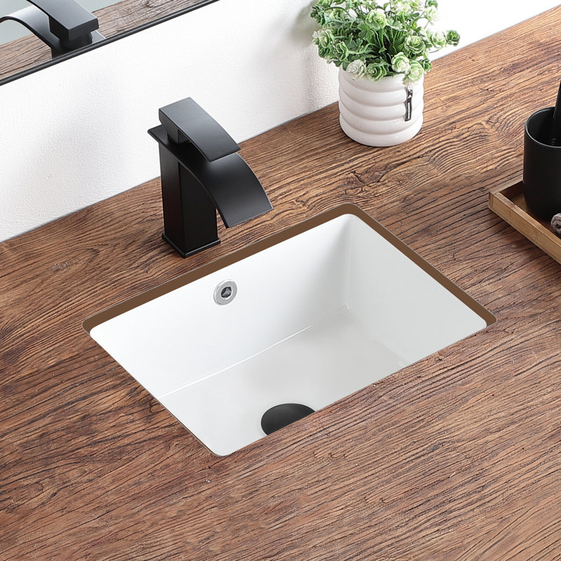 Lavabo de salle de bain rectangulaire encastré en céramique blanc avec trop-plein 15,7 "x 11,7"