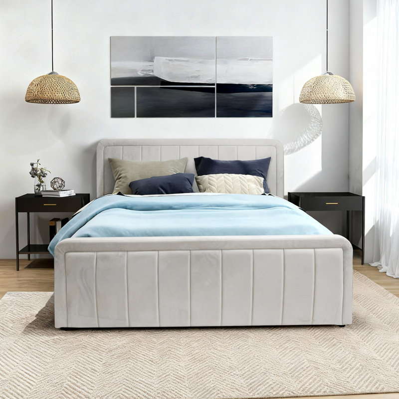 Altgeld Upholstered Ottoman Storage Bed, Double (4'6), Cream