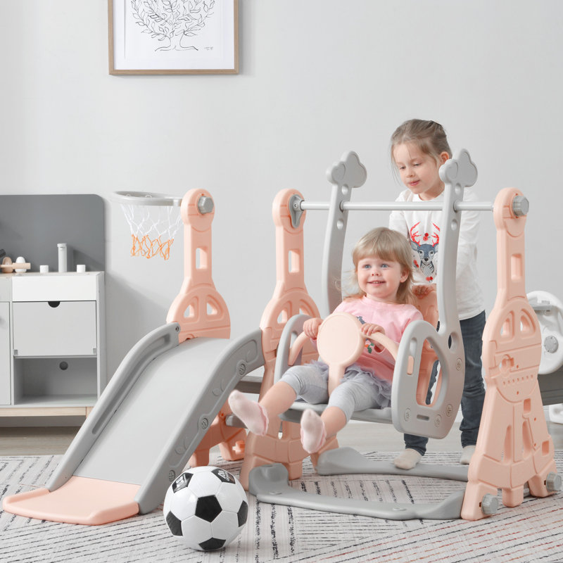 Ensemble de jeu 4 en 1 avec balançoire et balançoire pour tout-petits avec lecteur de musique, Rose