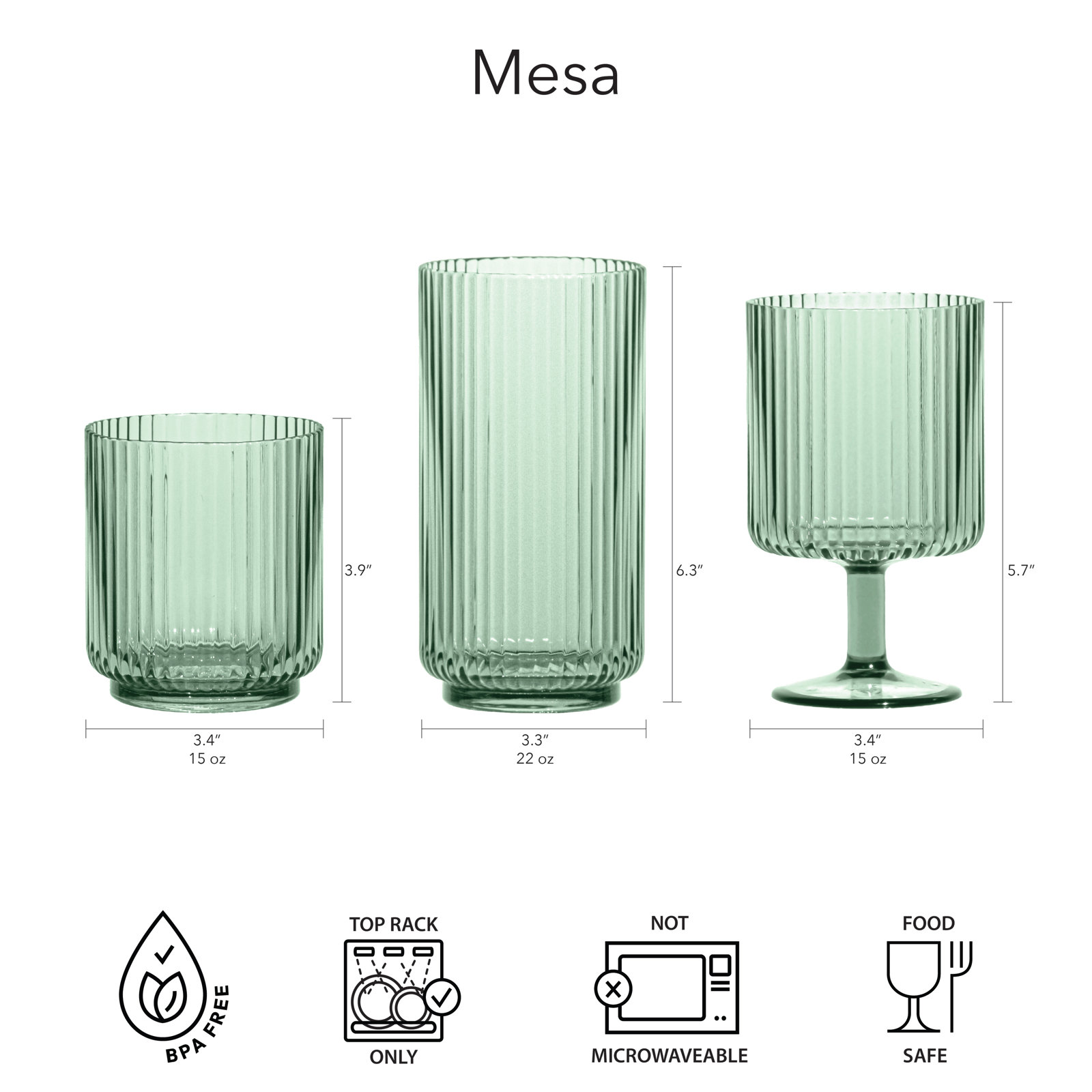 Laya Fluted Acrylic Drinking Glass, Green