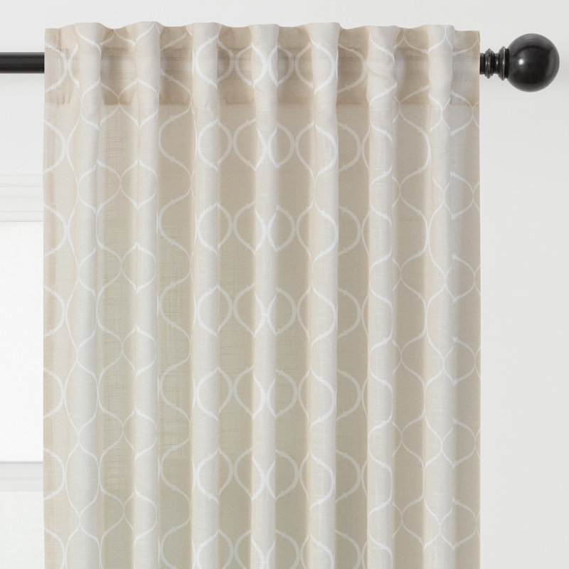 Dato 2-Panel Print Soft Textured Light Filtering Curtain - 3-In-1 Back Tab, Rod Pocket, Ring Tab, Beige, 52" W x 84" L