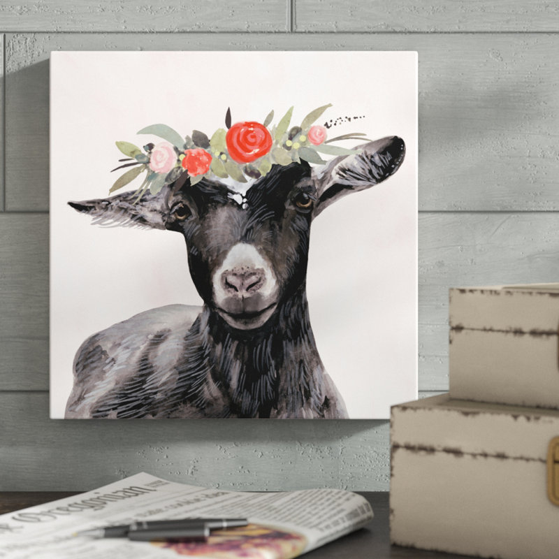 "Garden Goat III" par Victoria Borges, reproduction d'art sur toile, H 12 po x l 12 po, Toile tendue