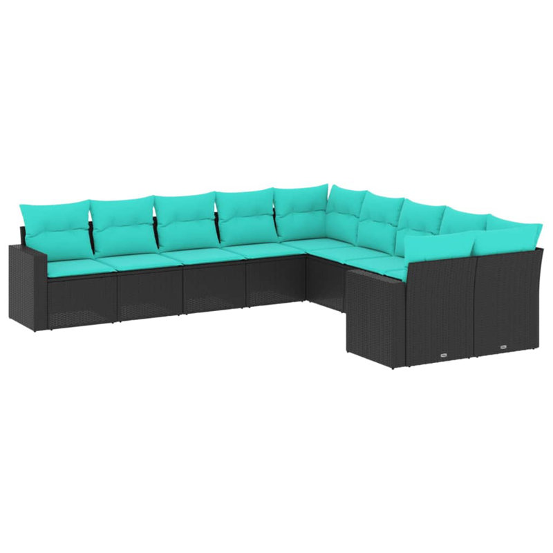 Ensemble de canapé de patio 10 pièces avec coussins en rotin de polyester noir