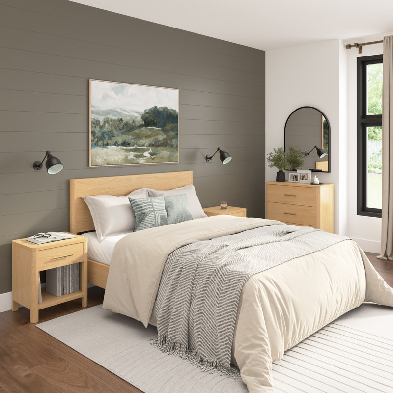 Bush Furniture Vera Queen Platform Bed with Dresser and Set of 2 Nightstands