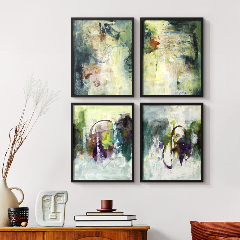 «Canary Pop II», ensemble de 4 reproductions encadrées, Noyer, H 28 po x l 22 po