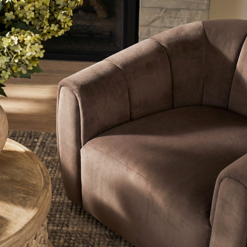 Fauteuil demi-tonneau pivotant rembourré Maravilla, Velours brun foncé