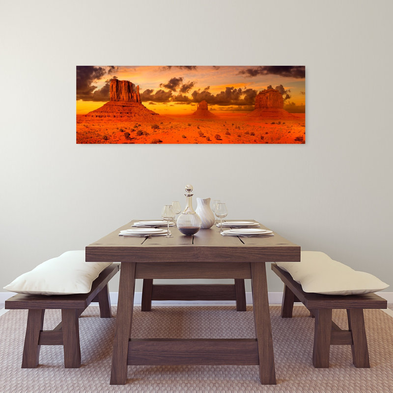 «Red Rock Desert», coucher de soleil, paysage abstrait dramatique et tranquille, art mural, H 16 po x l 48 po