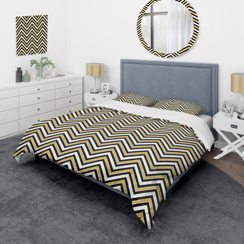 Ensemble de housse de couette en microfibre noir / blanc / jaune 2 pièces