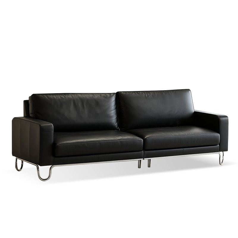 Canapé modulaire noir en cuir véritable, 110.24" W