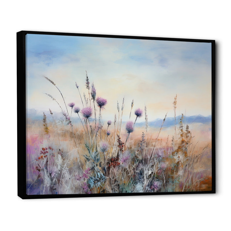 «Mauve chardon champ», impression sur toile, Cadre flottant noir, H 24 po x l 32 po x P 1 po