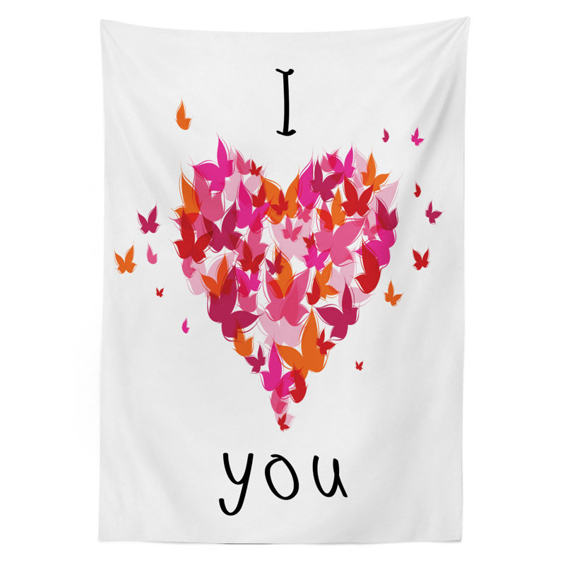 Love Tablecloth, Heart Filled With Butterflies Soul Mate Real True Deep My Dear Illustration, Rectangular Table Cover For Dining Room Kitchen Decor, 52" X 70", Multicolor