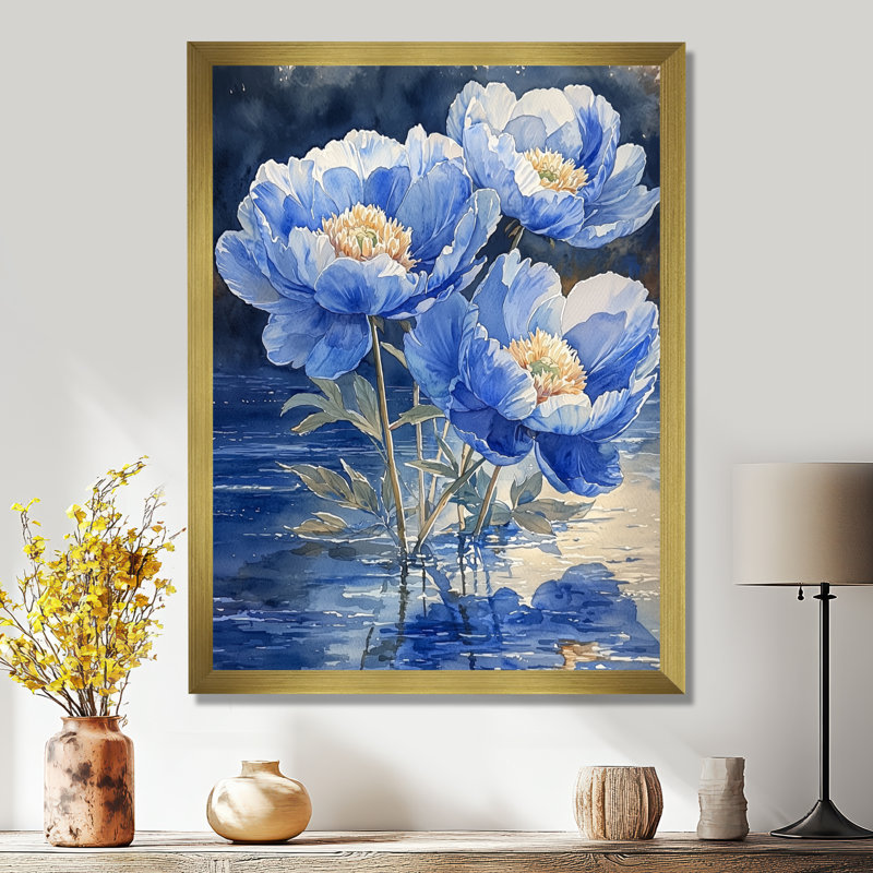 Deschaine - Art mural sur toile à motif floral, H 32 po x l 24 po, Reproduction encadrée d'une seule photo, Doré