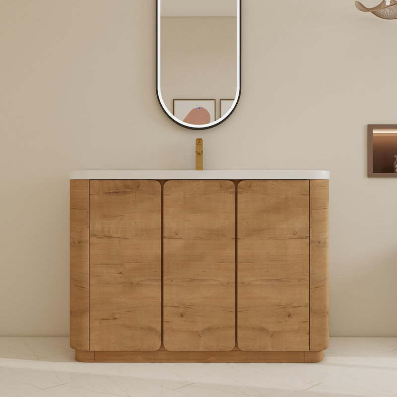 Ensemble simple meuble-lavabo autoportant de 48 po avec lavabo en résine et tablettes ajustables