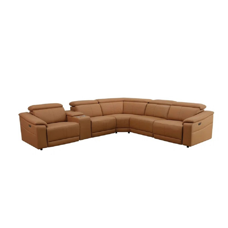 Top Breathing Leather 6-Piece 119" Living Room Upholstered Power Reclining Sectional  With Console