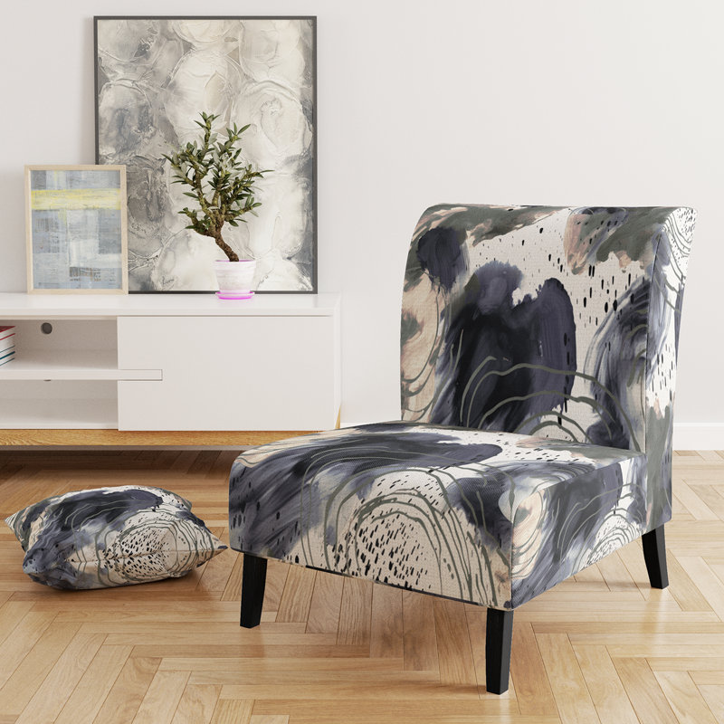 Fauteuil de chambre abstrait l 22 po Kyleena , Beige / blanc / bleu marine / bleu / gris / bleu f
