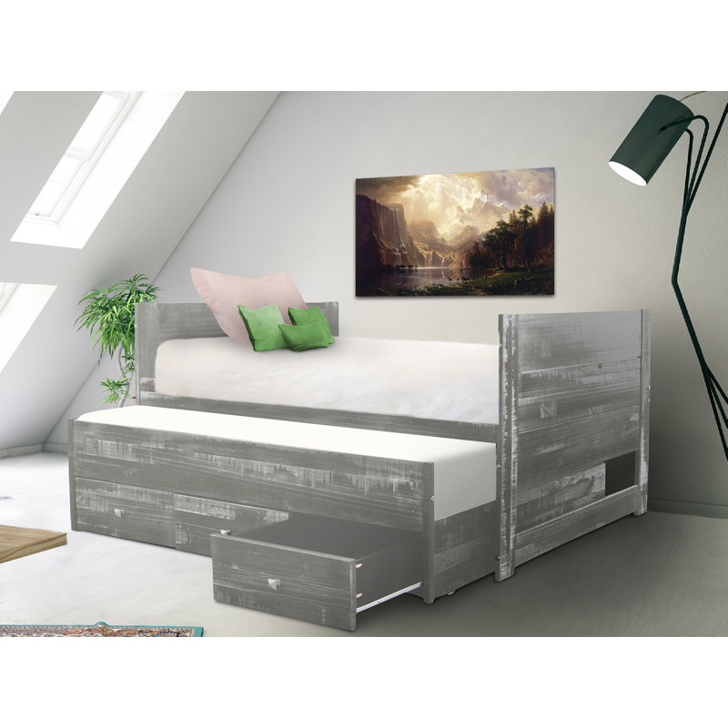 Nailsworth Twin 3 Drawer Solid Wood Mate's & Captain's Bed with Twin Trundle, Weathered Gray, Weathered Gray