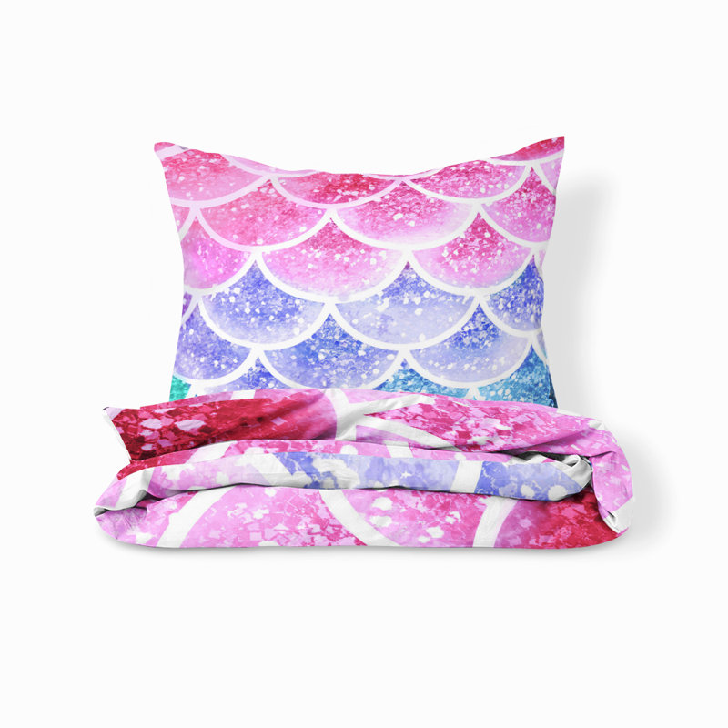  Ensemble de housse de couette Pastel Mermaid Scales, Housse de couette très grand + 2 taies décoratives