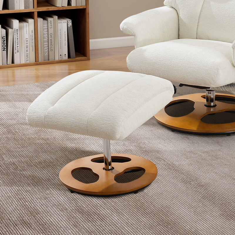 Fauteuil inclinable pivotant rembourré avec repose-pieds, Blanc, Doré