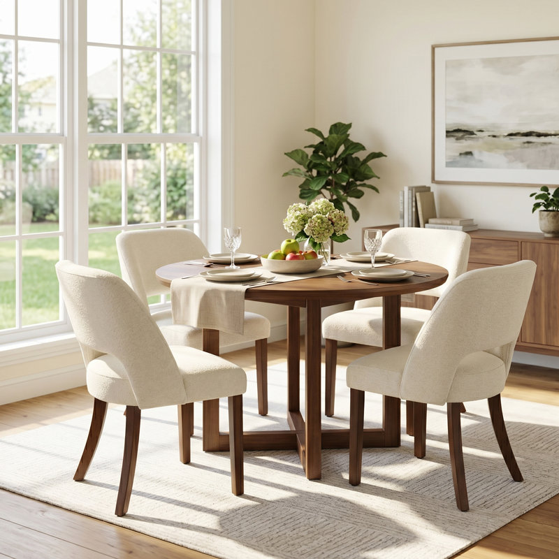 Chaise de salle à manger rembourrée avec pieds en bois massif, ensemble de 4, Beige