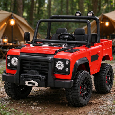 Camionnette à deux places 24 V pour enfants Land Rover Defender avec télécommande pour parent | Moteurs 4 x 550, ceinture de sécurité et capacité de 110 lb - cadeau de Noël