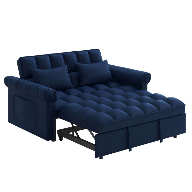 Multi-functional Sofas Bed with Pull-out Bed,Loveseats Adjsutable Back, Blue